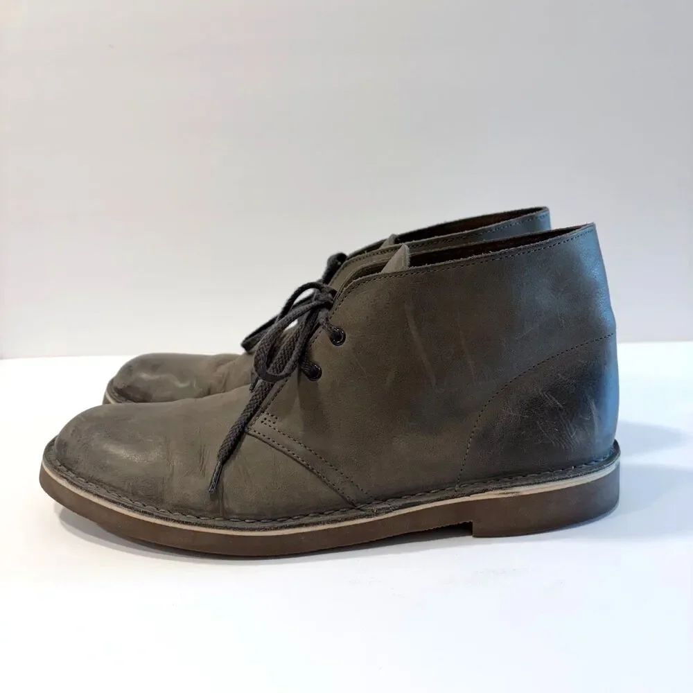 CLARKS Bushacre 2 Gray Leather Chukka Ankle Lace Up Boots Men's 9.5 US